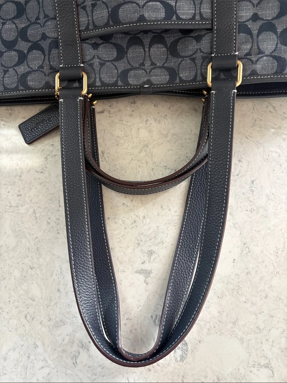 Coach Hudson Double Handle Tote Chambray Denim Leather Tote CH827
